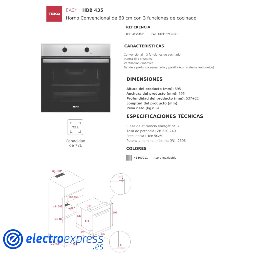 Horno independiente teka hbb435 inox convencional antihuellas 2 05920001