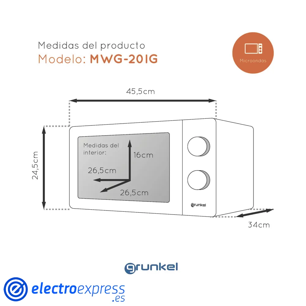 Microondas grunkel mwg20ig 20litros con grill blanco 700watios 3 00380609